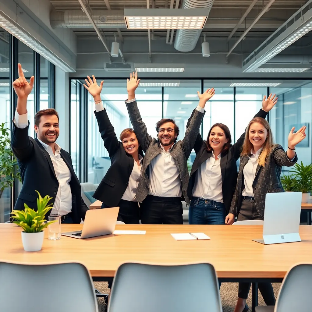 Professionals vieren succes in een moderne kantooromgeving